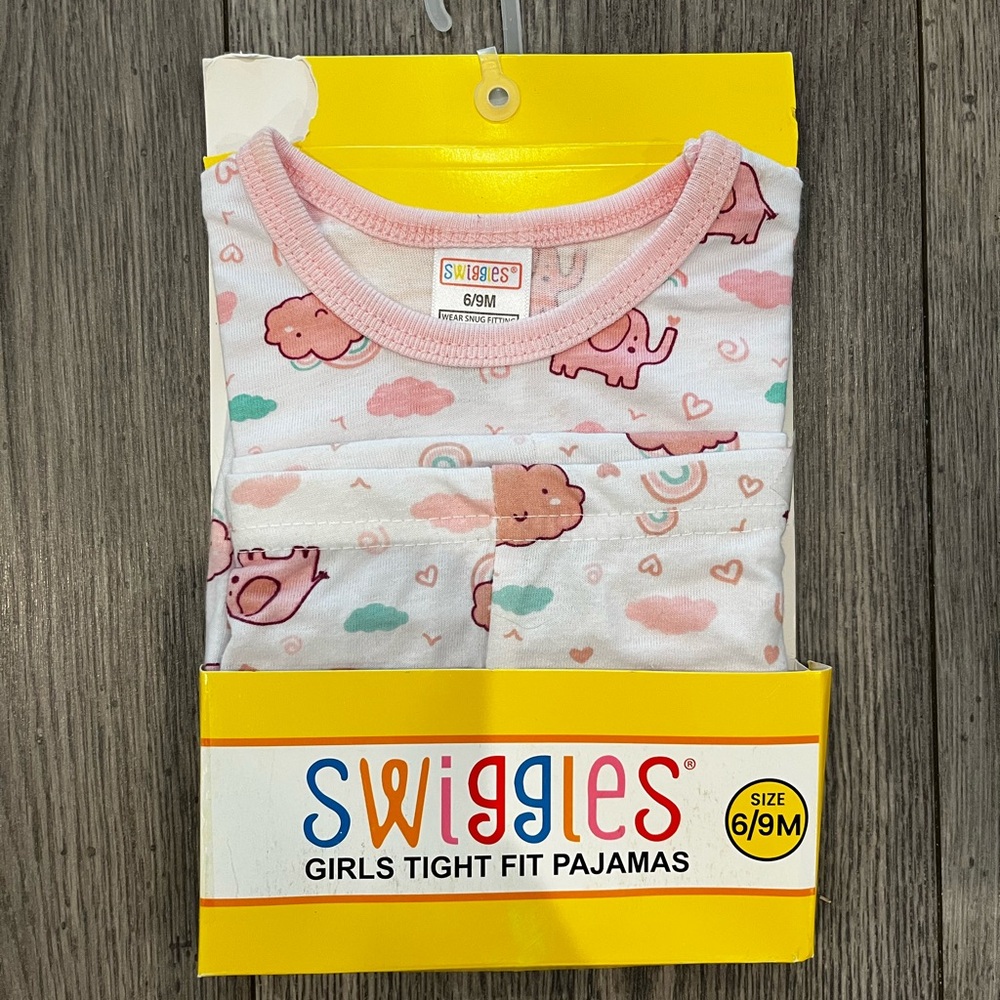 Swiggles Girls Tight Fit Pajamas 6-9 Months Baby 2 Piece Long Sleeve Pants NWT